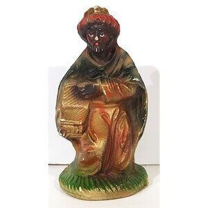 Taiwan WISE MAN replacement Christmas Nativity Figure chalkware green base 4.25"